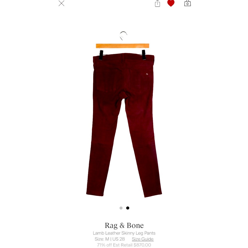 Rag & Bone Lamb Leather Skinny Jeans size 27.